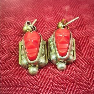 Sterling silver/red stone vintage tribal earrings
